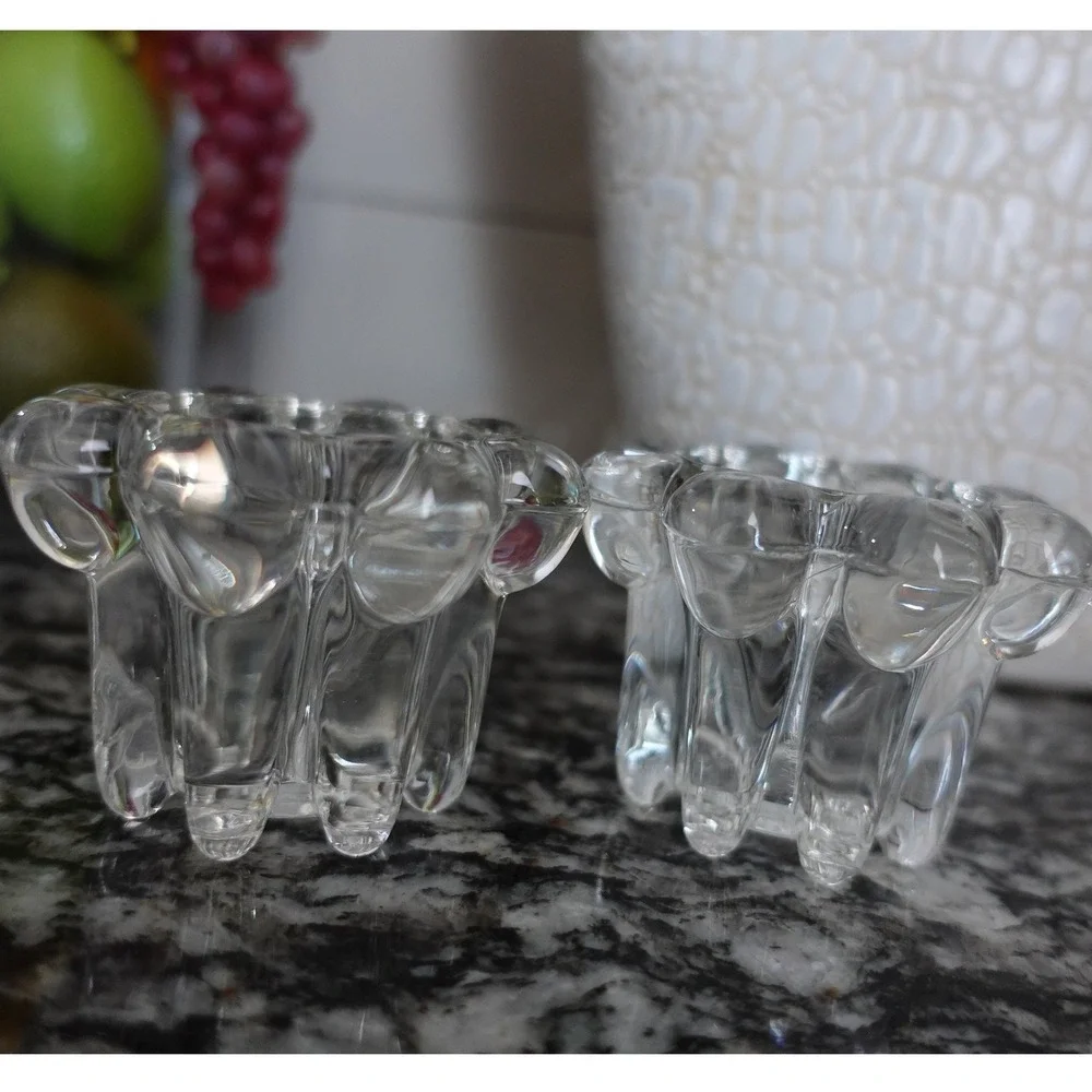 KIC SJ Indonesia‎ Clear Heavy Glass Bubble Candle Holders Set 2 Minimalist Glam